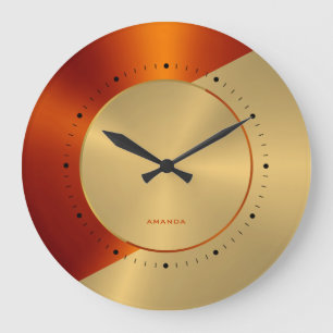 Metallic Gold and Red Geometric Design Clock