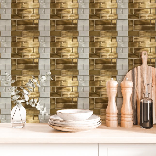 Metallic Gold and White Brick Striped Wallpaper (Creator Uploaded)