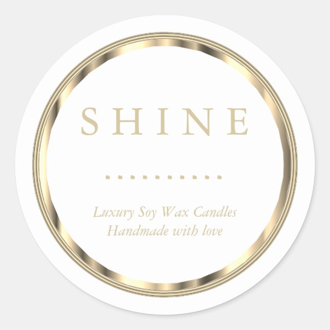 Metallic Gold and White Classic Round Sticker (Front)