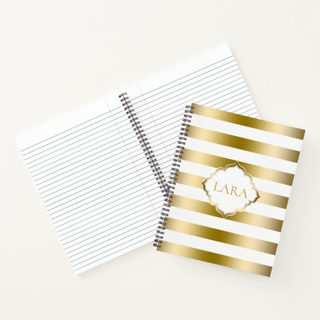 Metallic Gold And White Stripes Notebook (Inside)