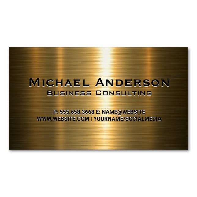 Metallic Gold Background Magnetic Business Card (Front)