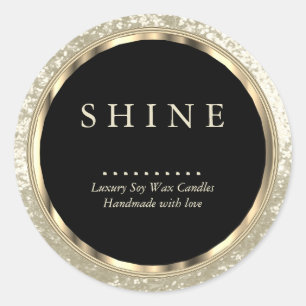 Metallic Gold, Black and Ivory Glitter Classic Round Sticker