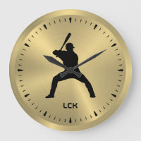 Metallic Gold Black Baseball Player Silhouette