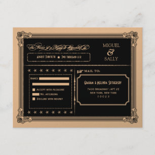 Metallic Gold & Black DIY Wedding RSVP Card