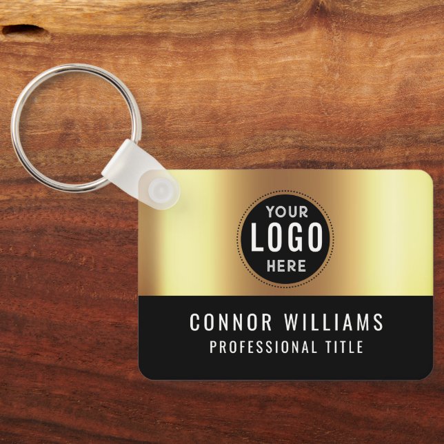 Metallic Gold Black Logo Name Key Ring (Back)