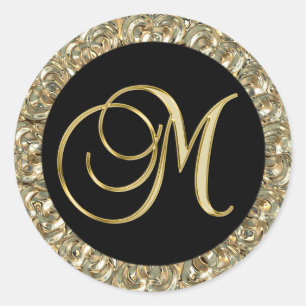 Metallic Gold Black Monogram Letter 'M' Seals