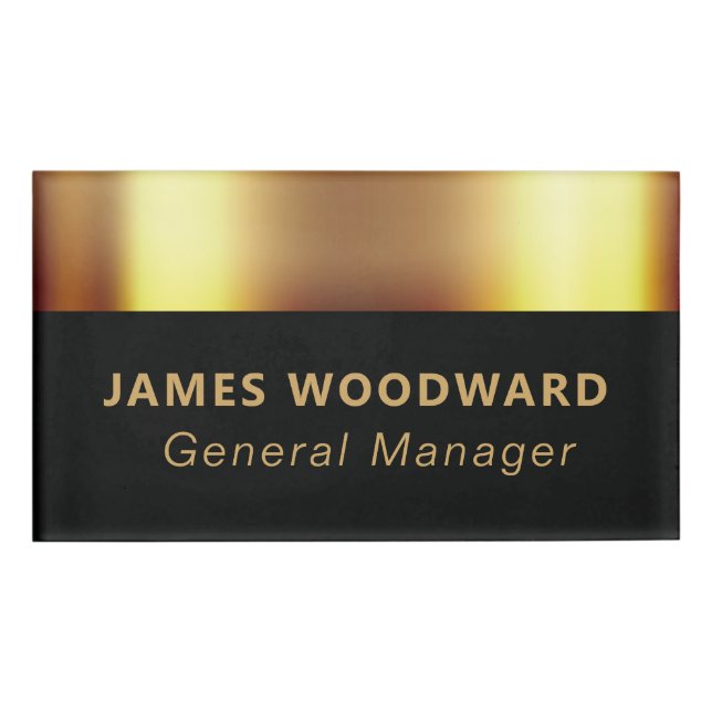 Metallic Gold Black Name Title Badge (Front)