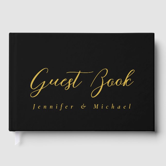 Metallic Gold & Black Professional Modern Elegant Guest Book (Front)