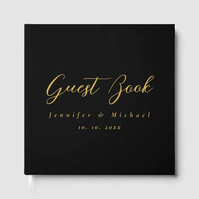 Metallic Gold & Black Professional Modern Elegant Guest Book (Front)