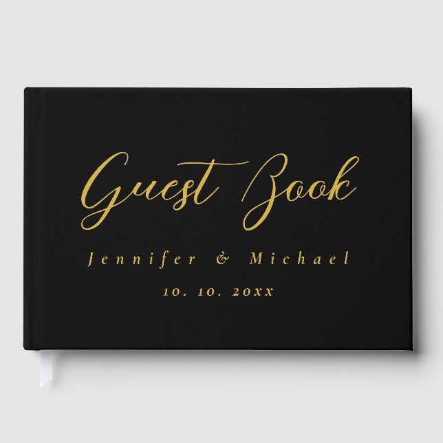 Metallic Gold & Black Professional Modern Elegant Guest Book (Front)