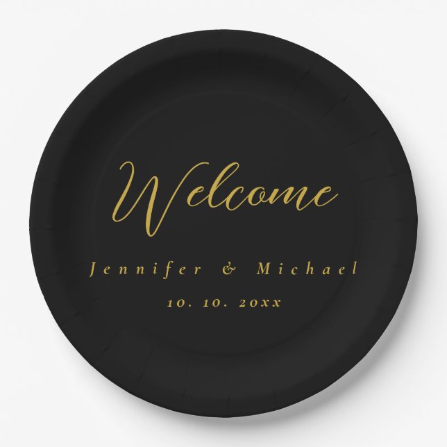 Metallic Gold & Black Professional Modern Elegant Paper Plate (Front)
