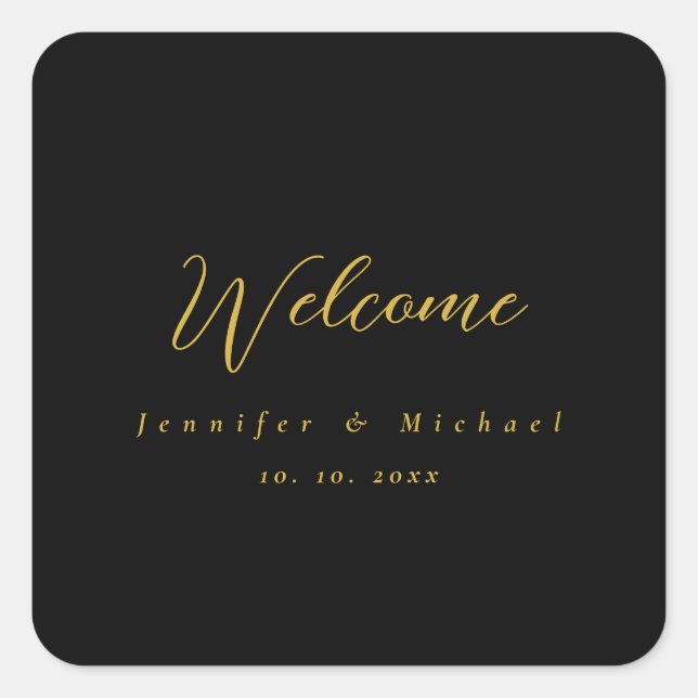 Metallic Gold & Black Professional Modern Elegant Square Sticker (Front)