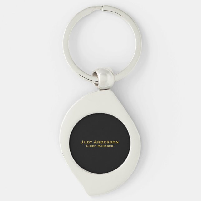 Metallic Gold & Black Professional Modern Name Pro Key Ring (Front)