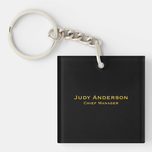 Metallic Gold & Black Professional Modern Name Pro Key Ring (Front)
