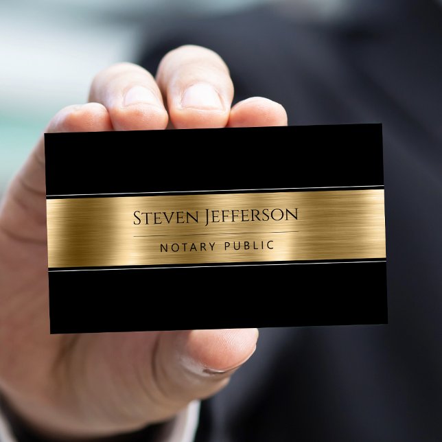 Metallic Gold Black Professional Notary Public  Business Card (Mockup View)