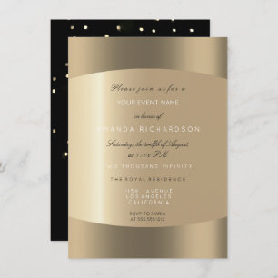 Metallic Gold Black White Minimal Sepia Dots Invitation