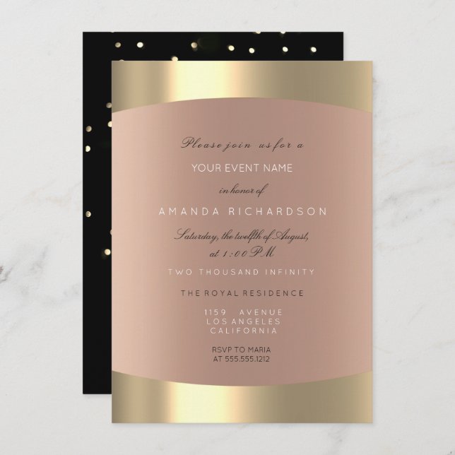 Metallic Gold Black White Minimal Sepia Rose Blush Invitation (Front/Back)