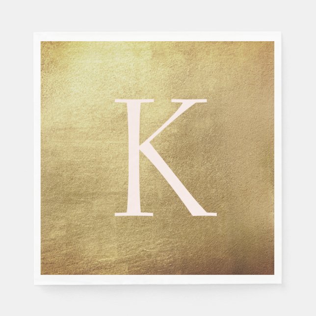 Metallic Gold & Blush Monogram Luncheon Napkins (Front)