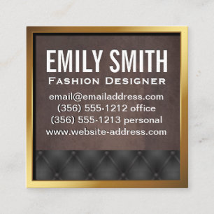 Metallic Gold Border   Brown Texture   Upholstered Square Business Card