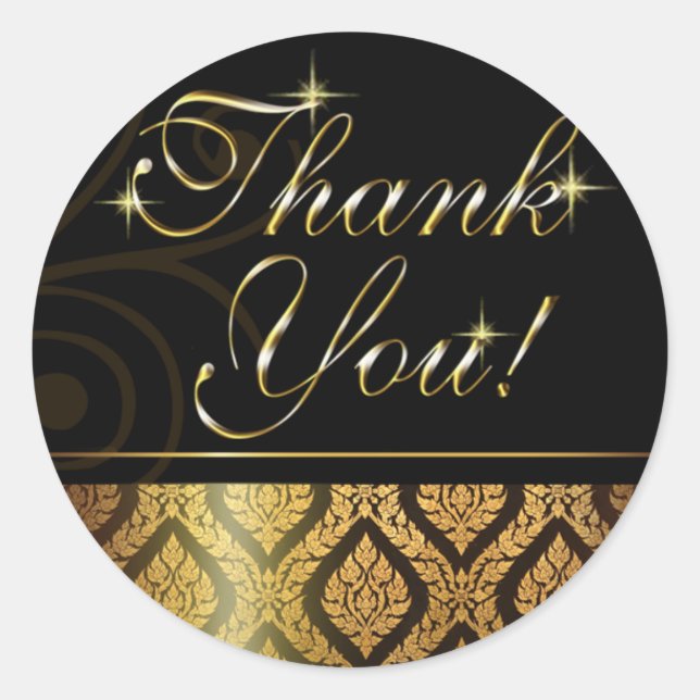 Metallic Gold Brocade Thank You Classic Round Sticker (Front)