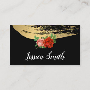 Metallic Gold Brushed Elegant Roses Business Card