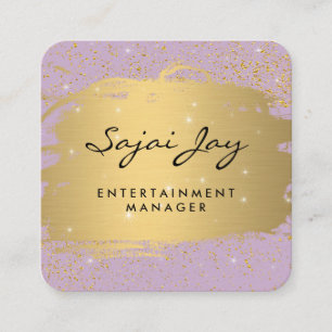 Metallic Gold Brushed Purple and Sparle Square Business Card