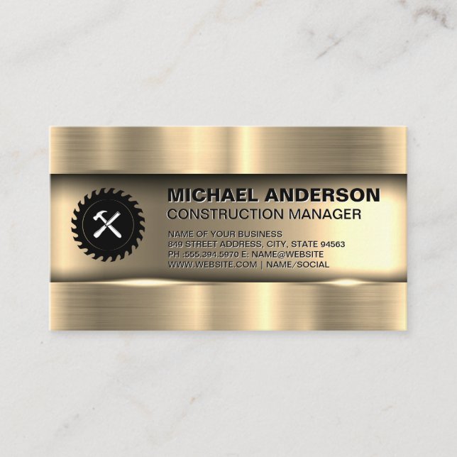 Metallic Gold | Construction Logo Business Card (Front)