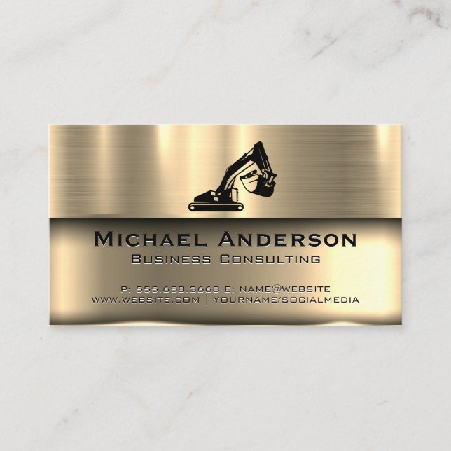 Metallic Gold | Construction Vehicle Business Card (Front)
