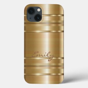 Metallic Gold & Copper Stripes Pattern 2 Monogram iPhone 13 Case