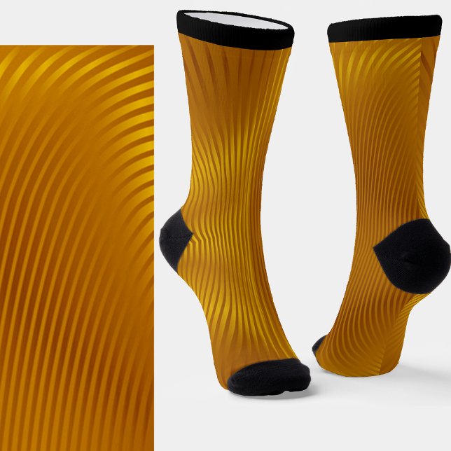 Metallic Gold Curves Geometric Shape Yellow Brown Socks (Creator Uploaded)