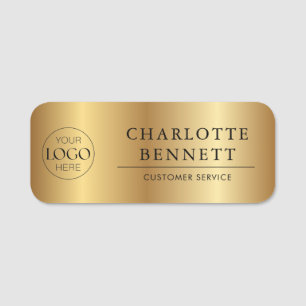 Metallic Gold Custom Logo Office Employee Staff Name Tag
