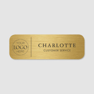 Metallic Gold Custom Logo Office Employee Staff Name Tag