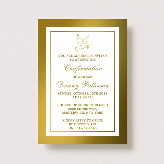 Metallic Gold Dove Holy Communion Or Confirmation Invitation (Creator Uploaded)