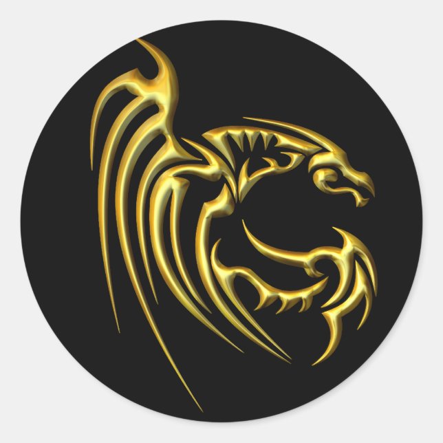 Metallic Gold Dragon Classic Round Sticker (Front)