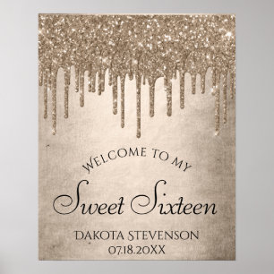 Metallic Gold Drip Elegant Champagne Sweet 16 Poster