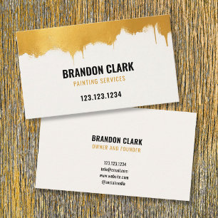 Metallic Gold Drip Streak Top Border Painting Business Card