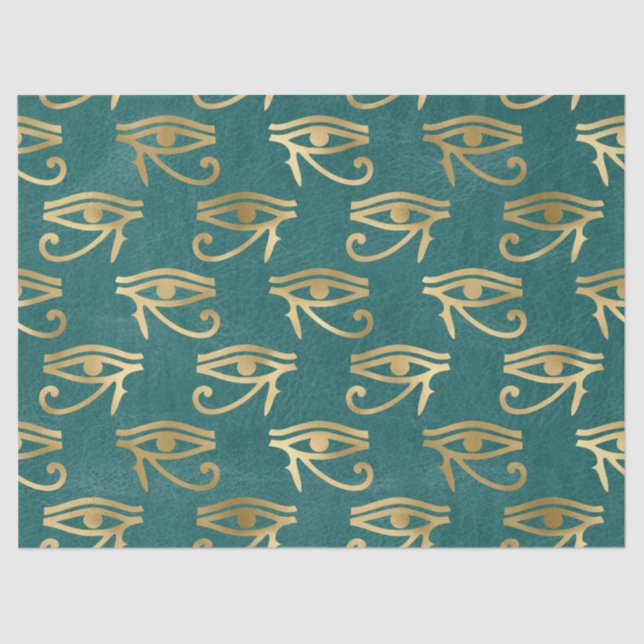 Metallic Gold Egyptian Eye on Green Decoupage Tissue Paper (Front)