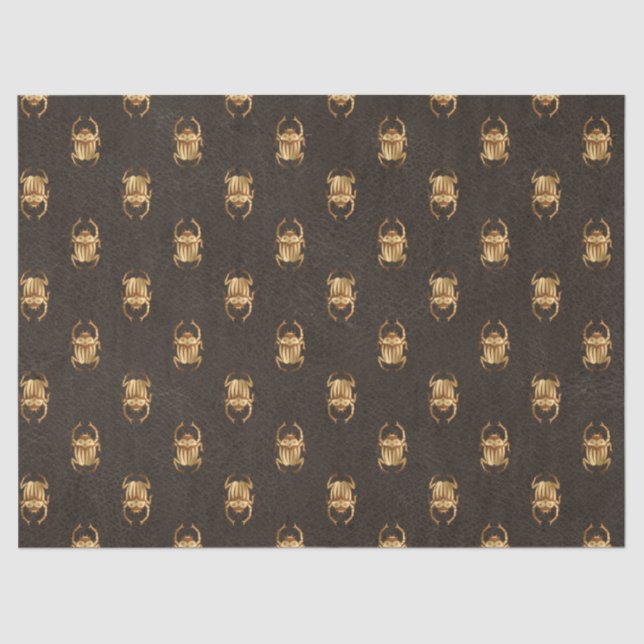 Metallic Gold Egyptian Scarab Beetles on Brown Tissue Paper (Front)