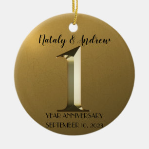 Metallic gold first wedding anniversary ceramic ornament