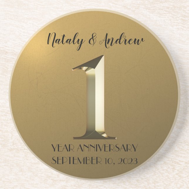 Metallic gold first wedding anniversary coaster (Front)