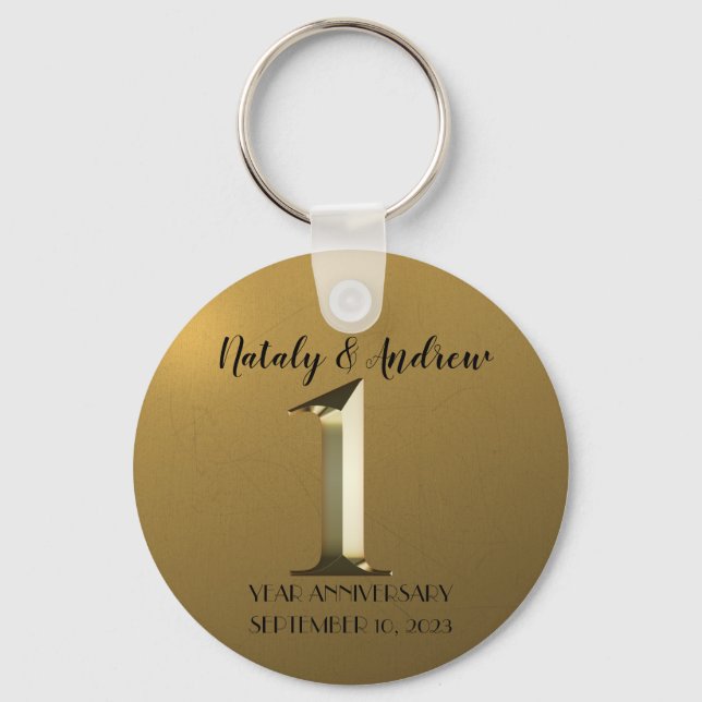 Metallic gold first wedding anniversary key ring (Front)