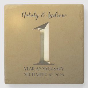 Metallic gold first wedding anniversary stone coaster