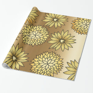 Metallic gold floral design wrapping paper