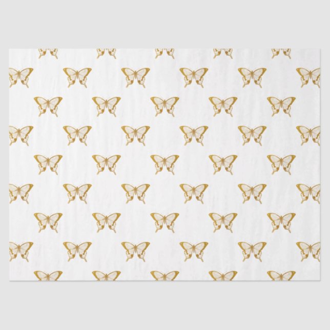 Metallic Gold Foil Butterflies on White Tissue Paper (Front)