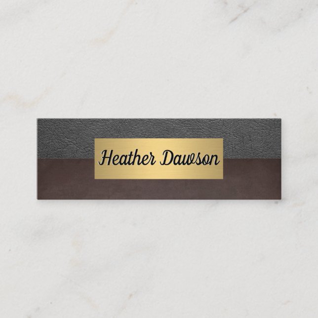 Metallic Gold Frame | Grey Leather | Brown Texture Mini Business Card (Front)