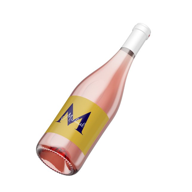 Metallic Gold Girly Script Monogram Steel Wine Label (Metallic Gold Girly Script Monogram Steel Wine Label)