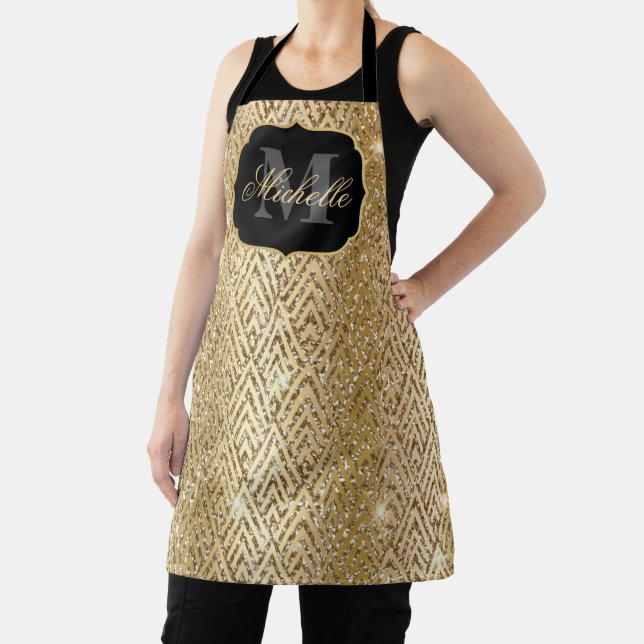 Metallic Gold & Glitter Glam Art Deco Apron (Insitu)