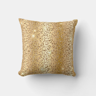 Metallic Gold & Glitter Glam Leopard Spots Print Cushion