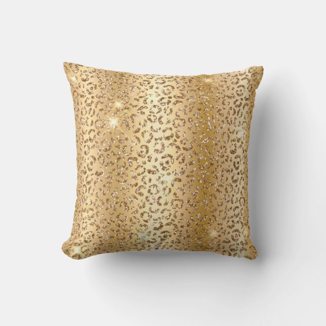 Metallic Gold & Glitter Glam Leopard Spots Print Cushion (Front)