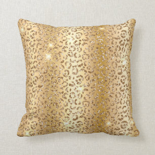 Metallic Gold & Glitter Glam Leopard Spots Print Cushion